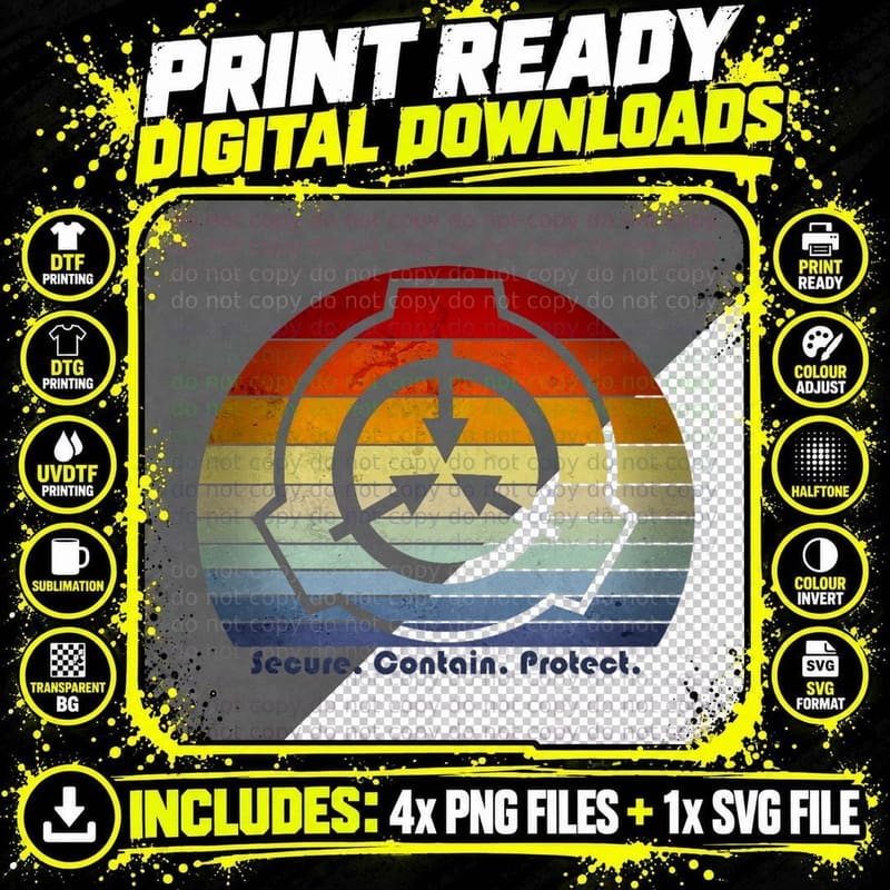 SCP Foundation Retro Vintage Sunset Logo Collaborative Png SVG Digital Bundle