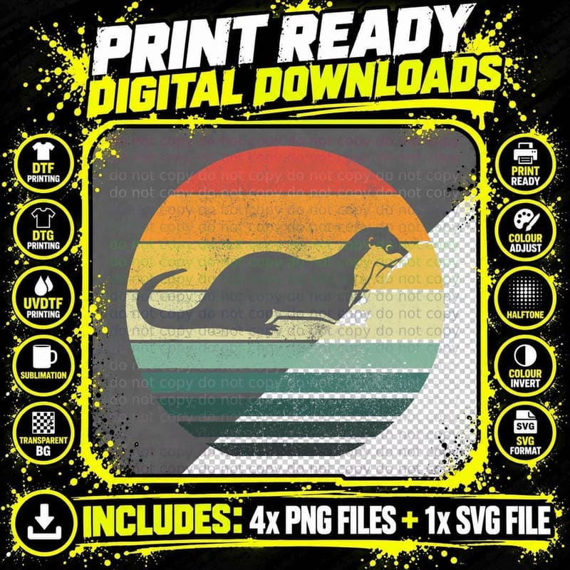 Sea Otter Animal Sunset Retro Vintage 70s Nature Lovers Png SVG Digital Bundle