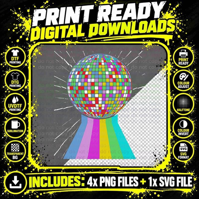 Seventies 80s Music Dance Nightclub Disco T-Shirt Png SVG Digital Bundle