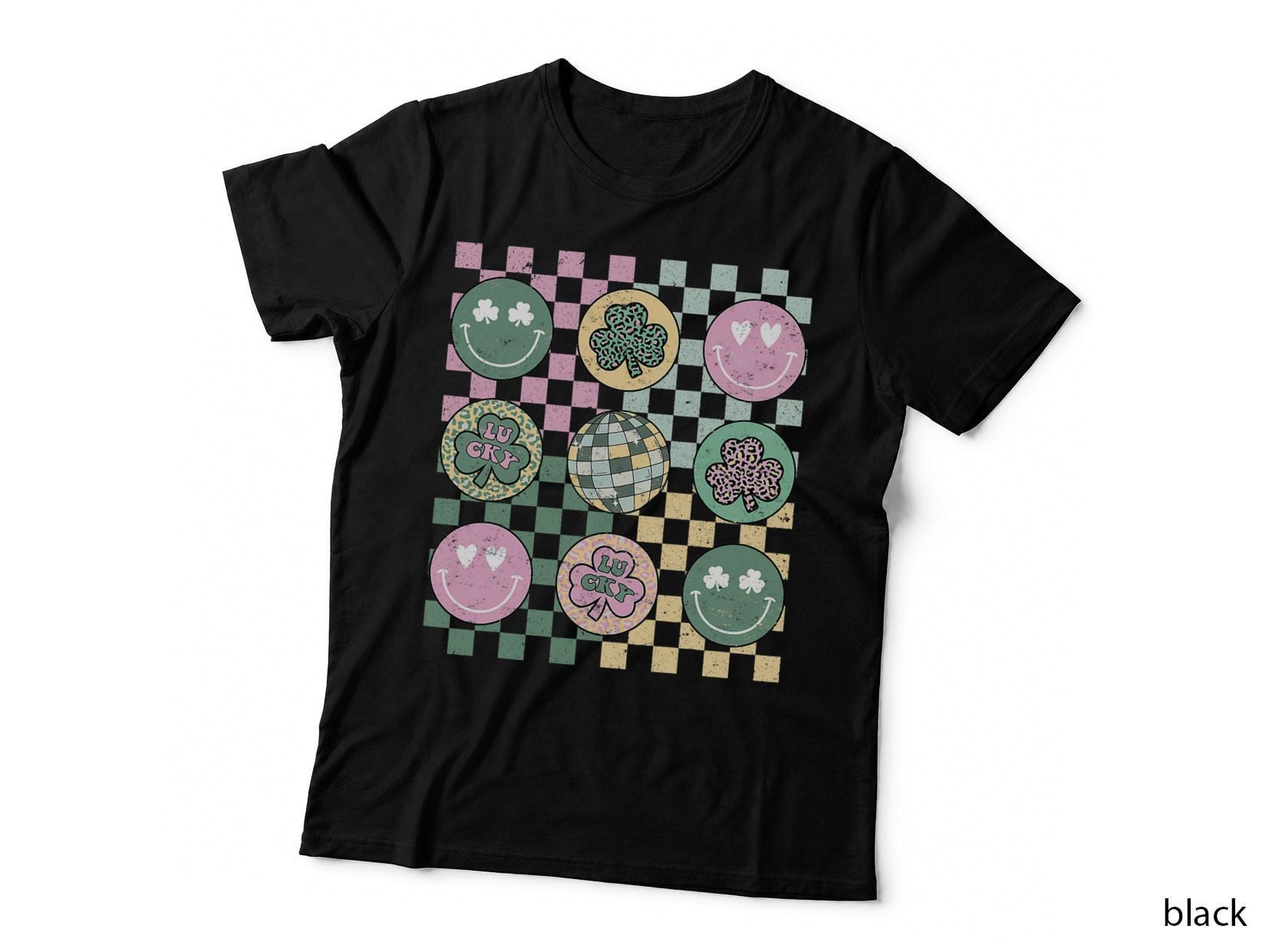 Shamrock Smile Face Disco Retro Groovy St Patricks Day Lucky T-Shirt