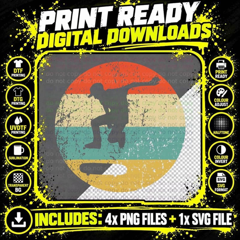 Skateboarding Vintage Retro Skateboarder T-Shirt Png SVG Digital Bundle