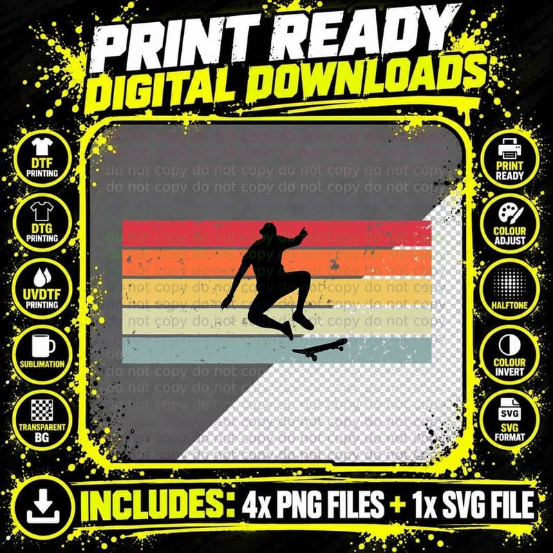Skaters Having Fun Retro Sunset Skateboard Gift Teen Png SVG Digital Bundle