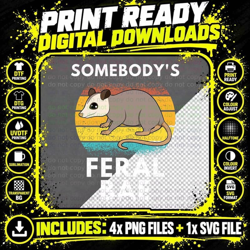 Somebody's Feral Bae Retro Boyfriend Matching Couple Png SVG Digital Bundle