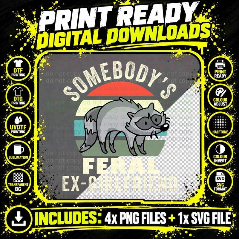 Somebody's Feral Ex-Girlfriend Retro Groovy Couple Break Png SVG Digital Bundle