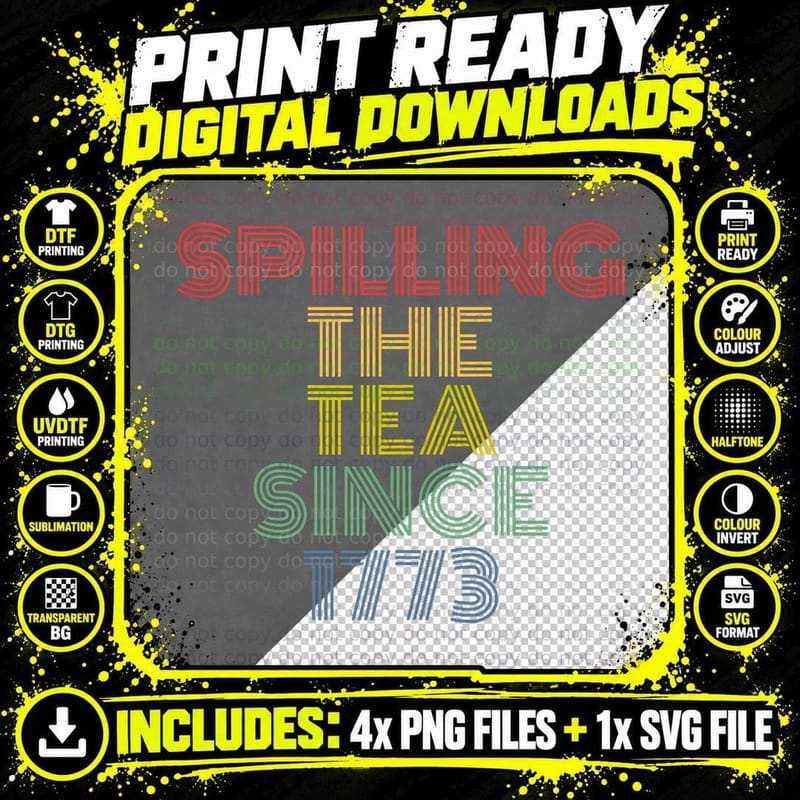 Spilling the Tea Since 1773 Retro Vintage T-Shirt Png SVG Digital Bundle