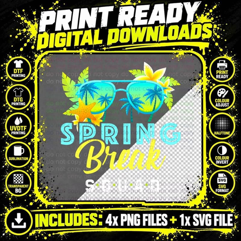 Spring Break Squad Retro Holiday Vacation Sun Design Png SVG Digital Bundle