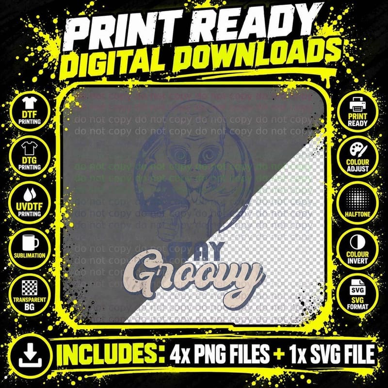Stay Groovy Trippy Alien Hippie Mushroom Retro Vintage Png SVG Digital Bundle
