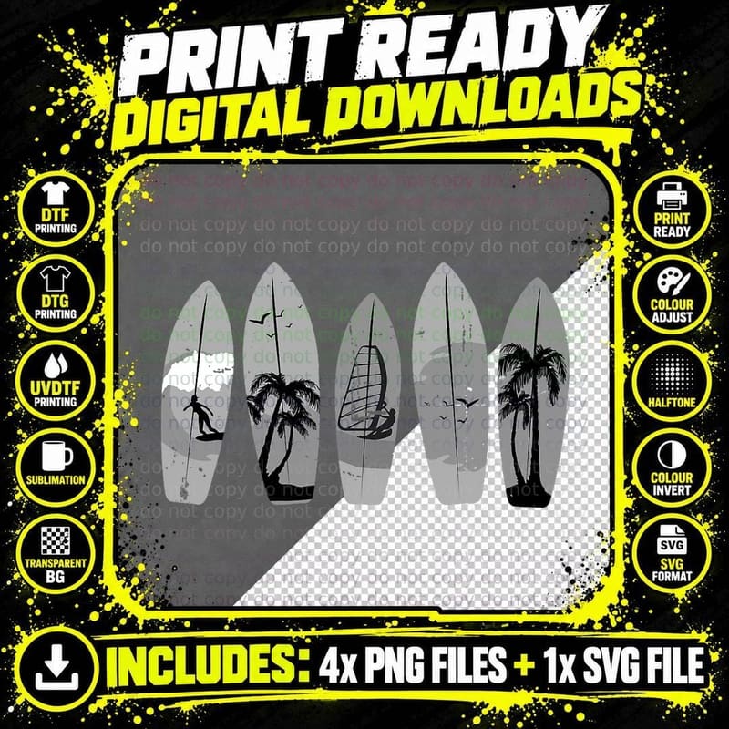 Surfing Surfboard Vintage Classic Retro Surfboarder Png SVG Digital Bundle