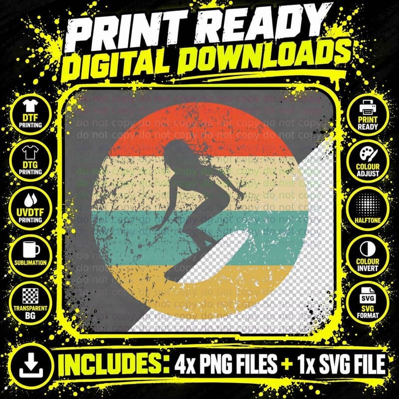 Surfing Vintage Retro Surfer T-Shirt Png SVG Digital Bundle