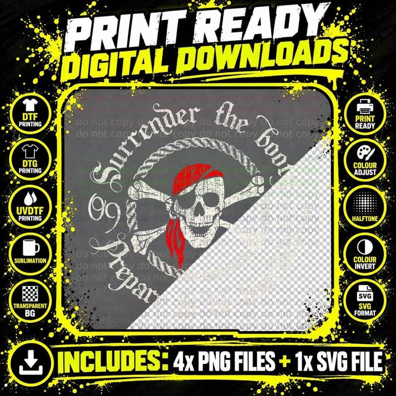 Surrender the Booty Pirate Vintage T-Shirt Png SVG Digital Bundle