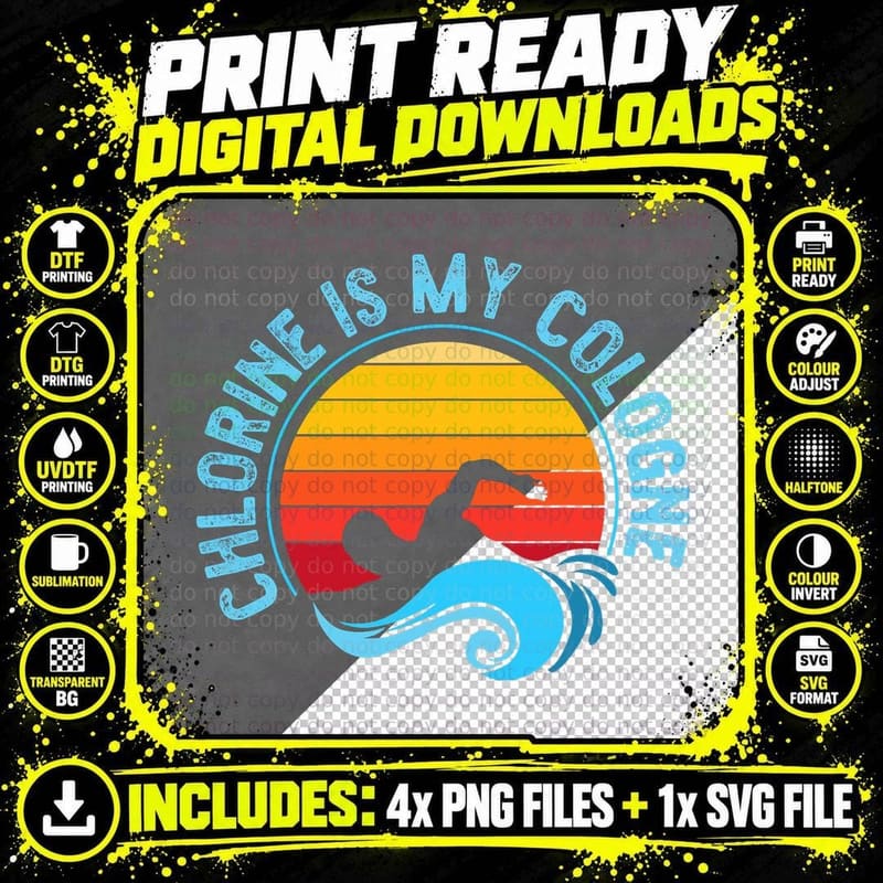 Swimming Swimmer Swim Chlorine Is My Cologne Retro Png SVG Digital Bundle