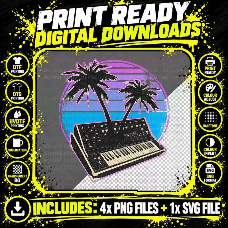 Synthwave Vintage Retrowave Pastel Goth Analog Png SVG Digital Bundle