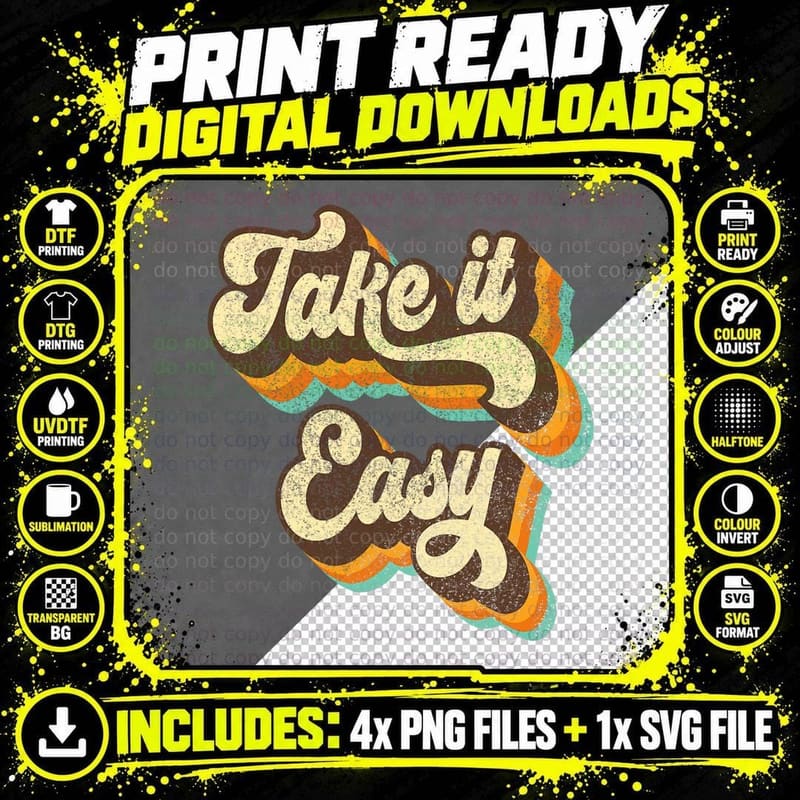 Take It Easy Retro 70s Disco Party Costume T-Shirt Png SVG Digital Bundle