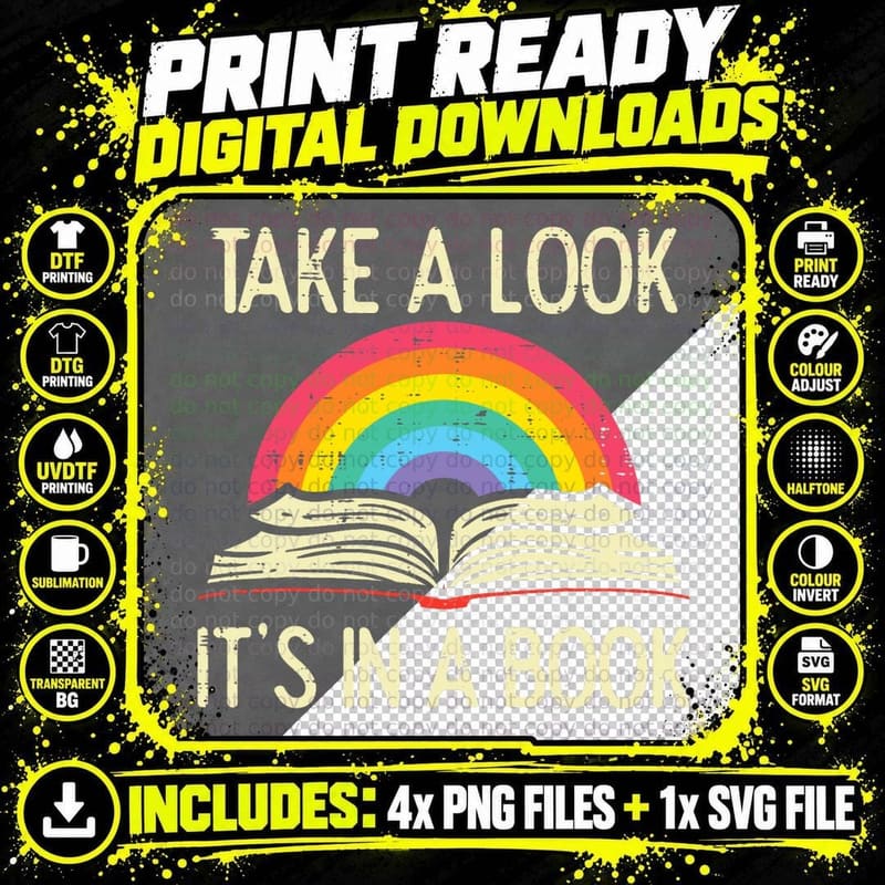 Take a Look Its in a Book Vintage Reading Bookworm Png SVG Digital Bundle