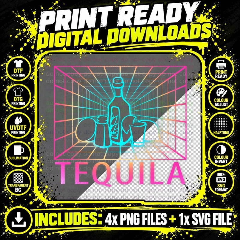 Tequila Retro Drinking Gift T-Shirt Png SVG Digital Bundle