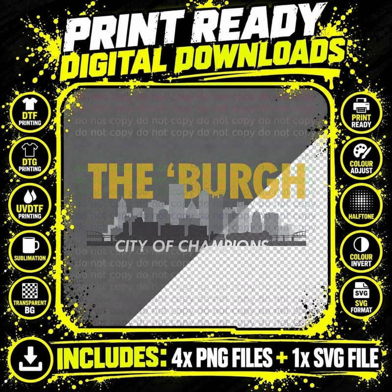 The Burgh City of Champions T-Shirt Retro Pittsburgh Tee Png SVG Digital Bundle