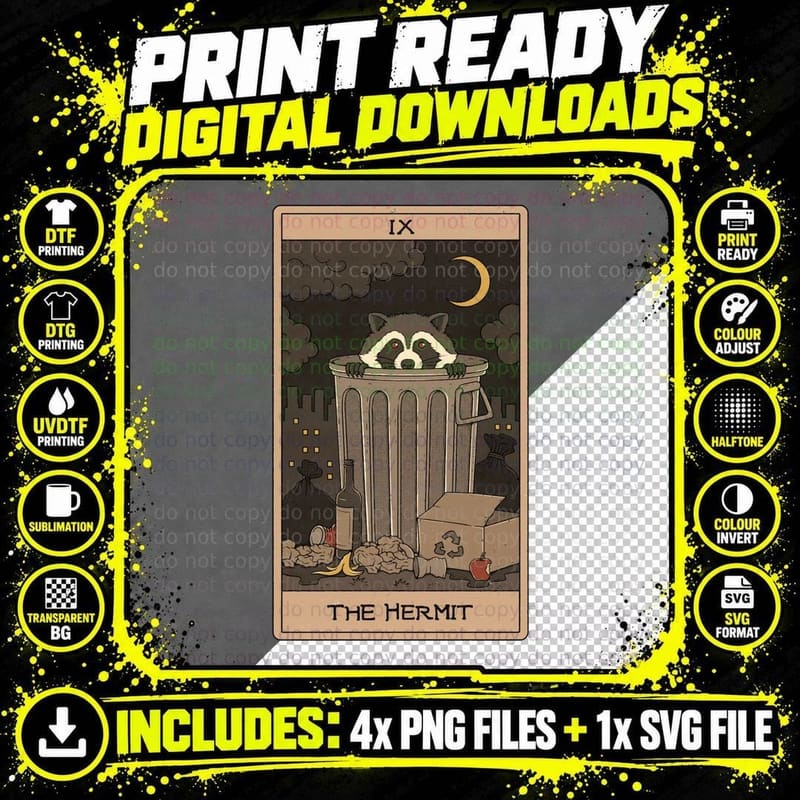 The Hermit - Raccoons Tarot Classic T-Shirt Png SVG Digital Bundle