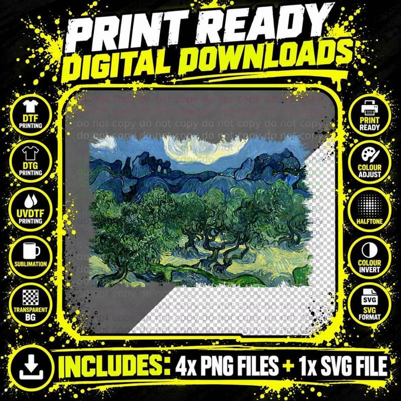 The Olive Trees Van Gogh Famous Art Retro T-Shirt Png SVG Digital Bundle