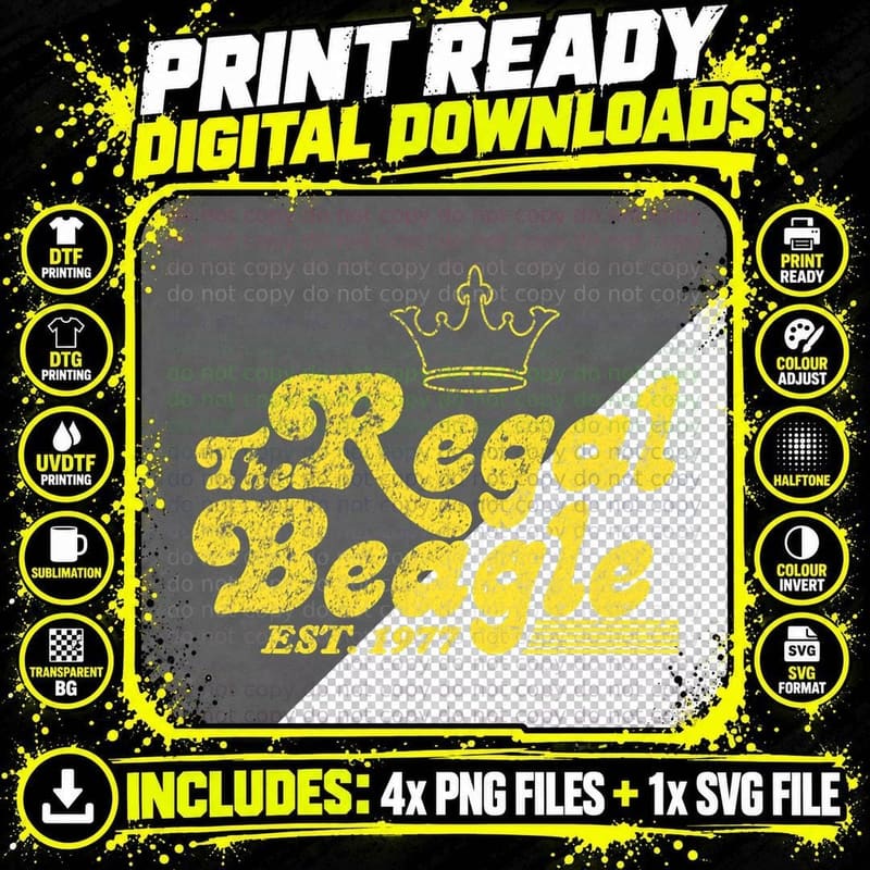 The Regal Beagle Vintage Classic 70s Lettering Design Png SVG Digital Bundle