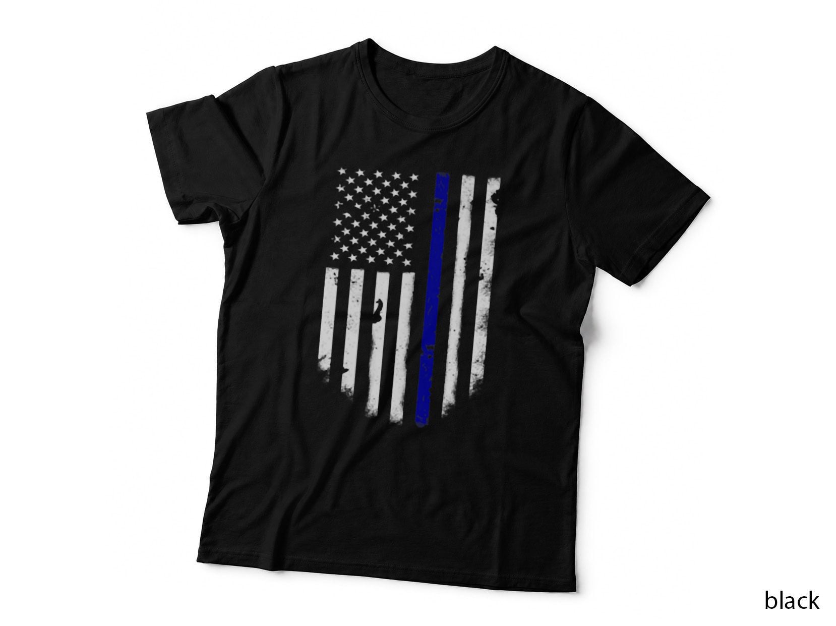 Thin Blue Line Flag T-Shirt Chest Pocket Vintage Top Tee