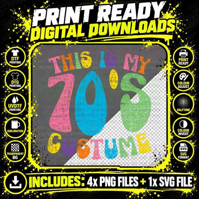 This Is My 70's Costume 1970s Party Groovy Disco Themed Png SVG Digital Bundle