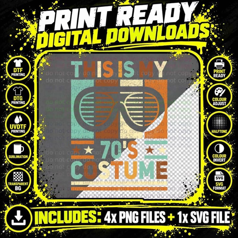 This Is My 70s Costume 70 Styles Men 70's Disco 1970s Png SVG Digital Bundle