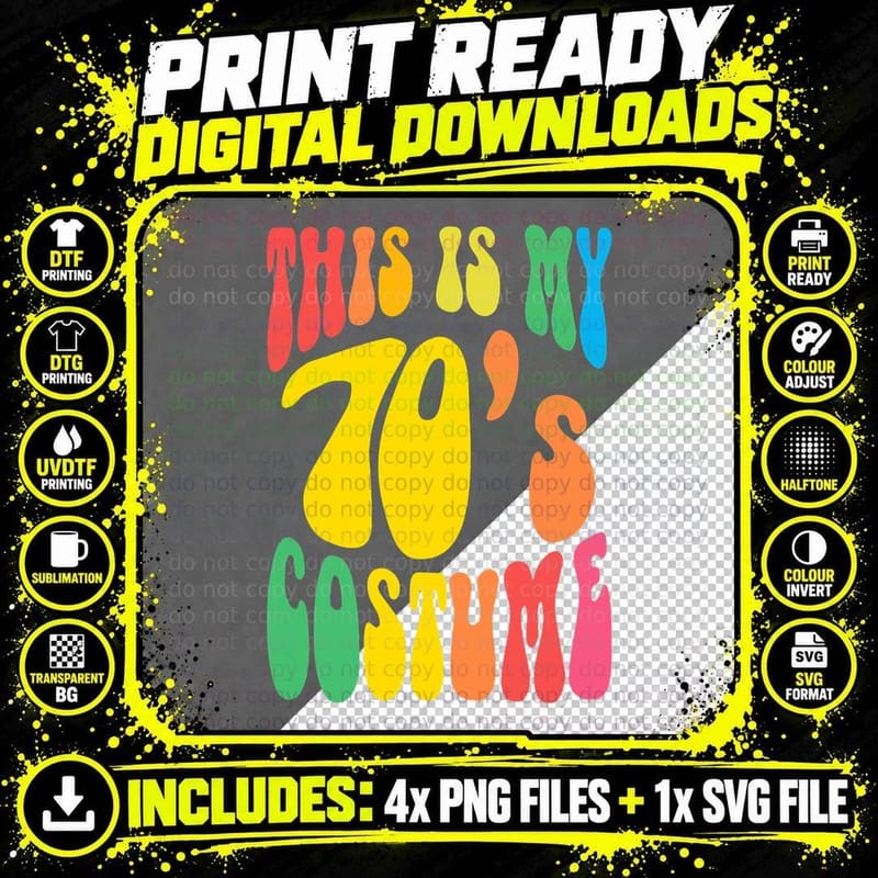 This Is My 70s Costume Seventies 1970s Nostalgia Hippie Png SVG Digital Bundle