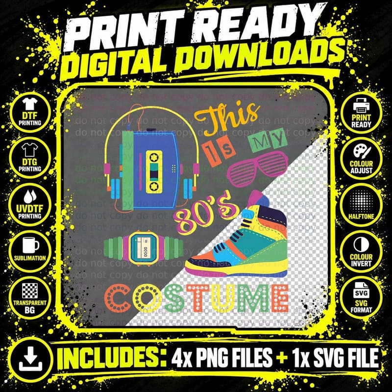 This Is My 80s Costume 1980s Awesome Vintage Retro Png SVG Digital Bundle