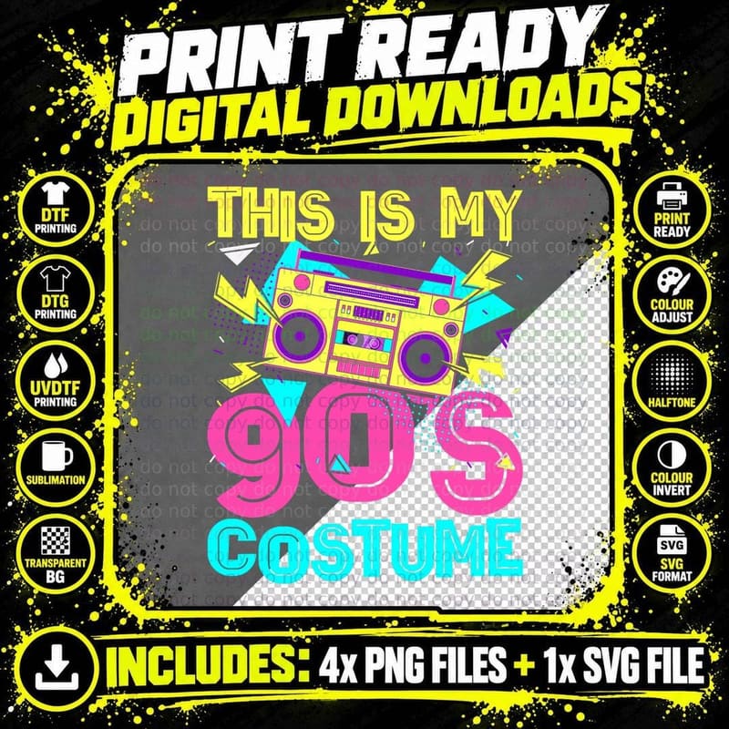 This Is My 90s Costume Retro 90s Music Theme Party Png SVG Digital Bundle
