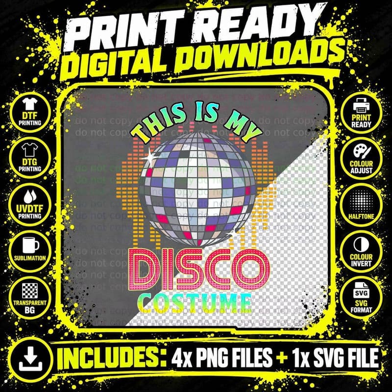 This Is My Disco Costume Dancing Party Retro 70s 80s Png SVG Digital Bundle