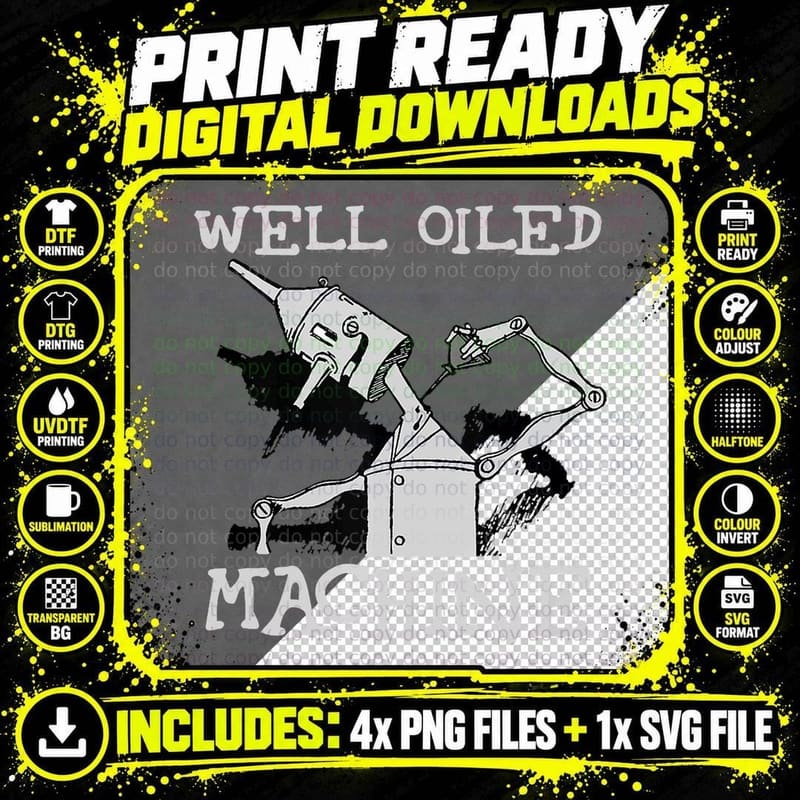 Tin Man Art-Well Oiled Machine Retro Wizard of Oz Png SVG Digital Bundle