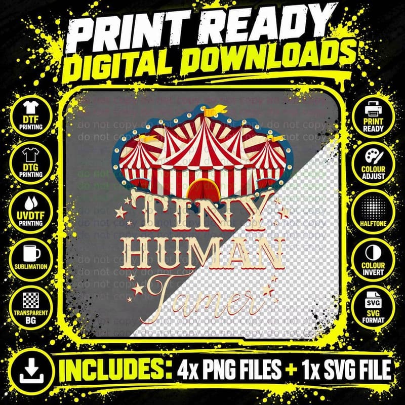 Tiny Human Tamer Circus T-Shirt, Vintage Circus Theme Png SVG Digital Bundle