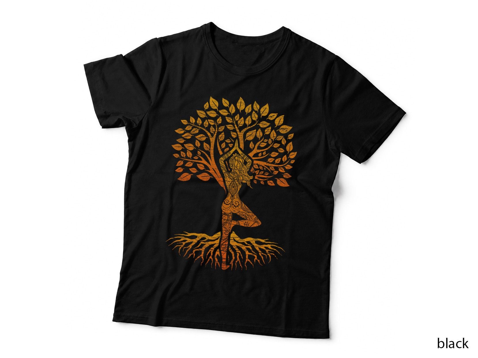 Tree of Life Yoga T-Shirt Chakra Haka, Classic Fit, Round Neck, Black