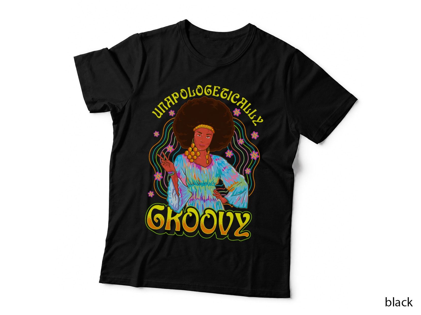 Unapologetically Groovy Black Woman 70s Dance Party Peace T-Shirt