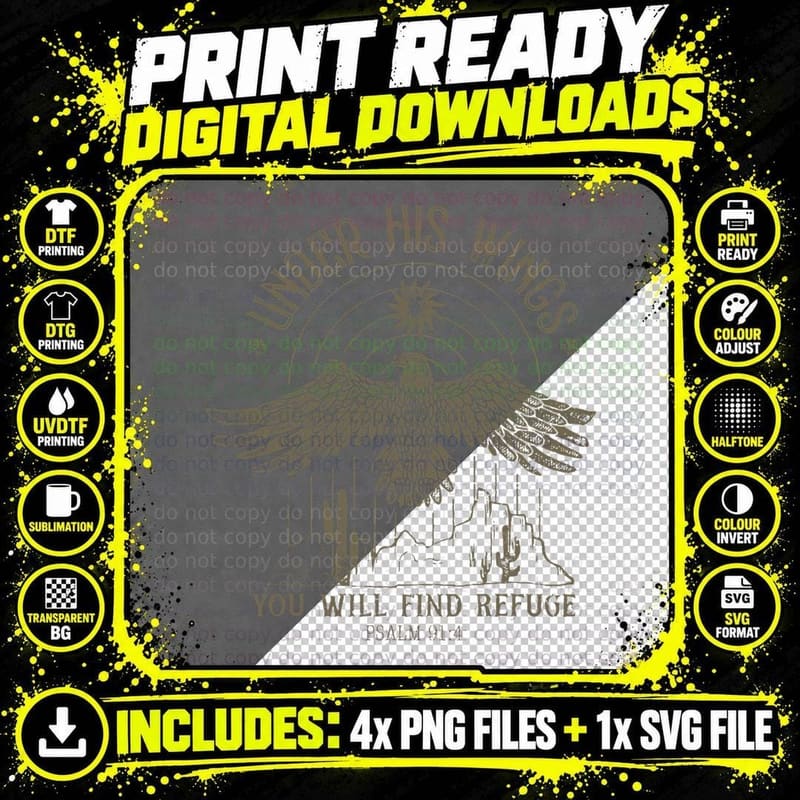 Under His Wings You Will Find Refuge Retro Design T-Shirt Png SVG Digital Bundle
