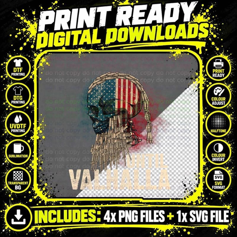 Until Valhalla Viking US Flag Vintage Shirt-Til Valhalla Png SVG Digital Bundle