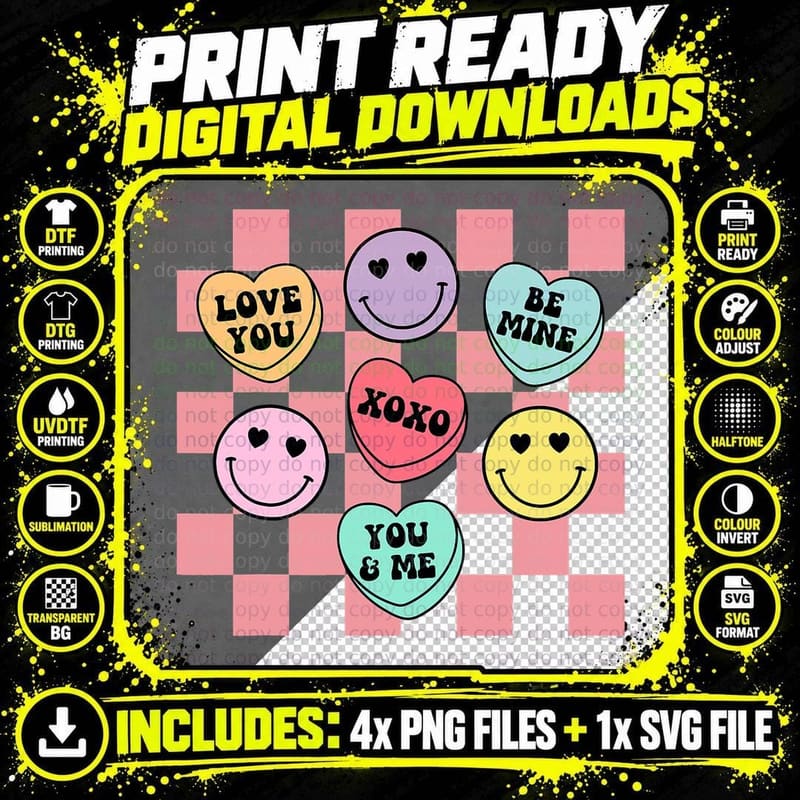 Valentines Day Shirt Retro Groovy Conversation Heart Png SVG Digital Bundle
