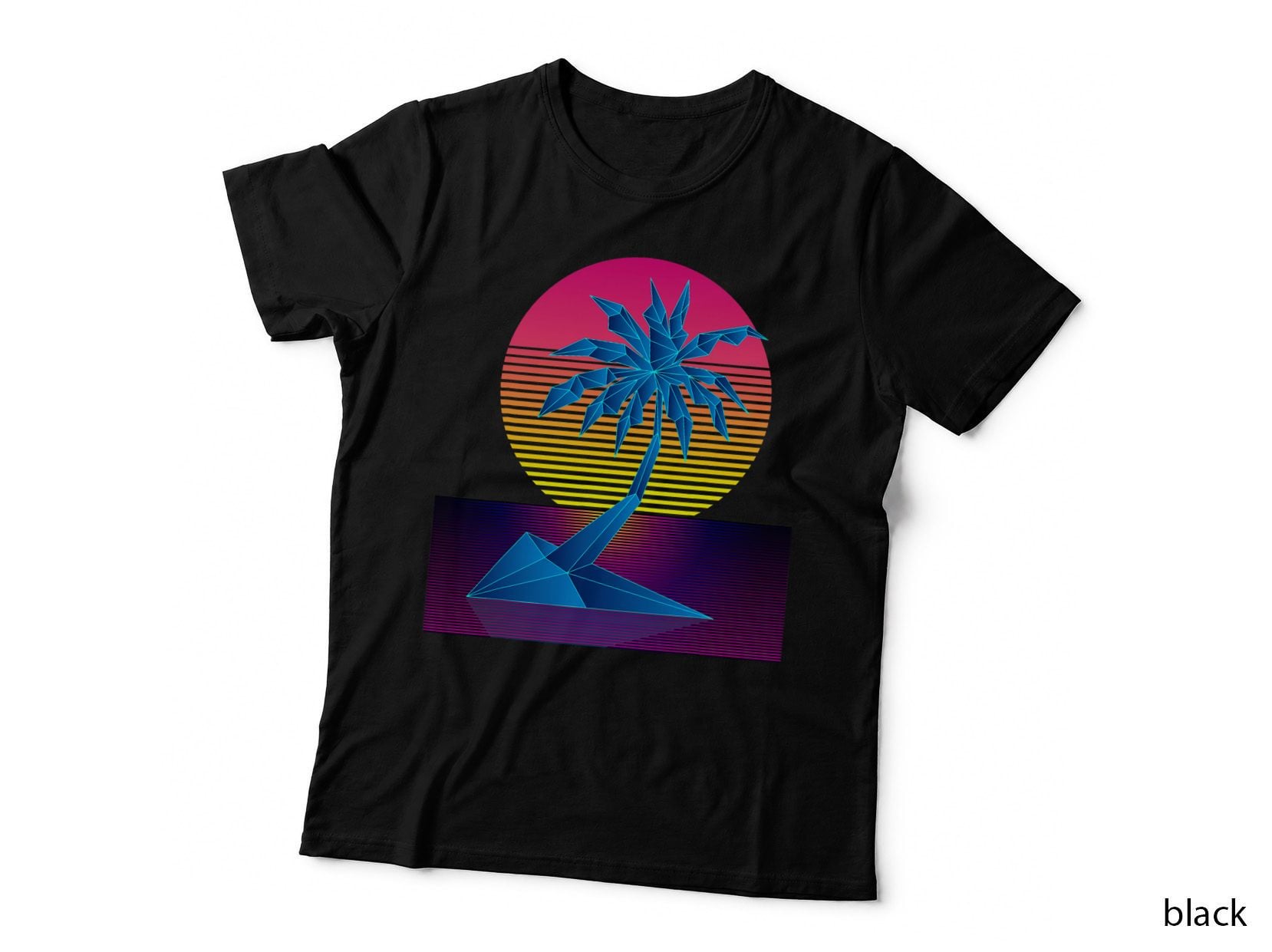 Vaporwave Digital Art Palm Tree & Sunset Retro 80s Beach Art T-Shirt