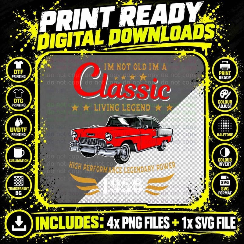 Vintage 1956 Birthday Classic Car for Legends Born in Png SVG Digital Bundle