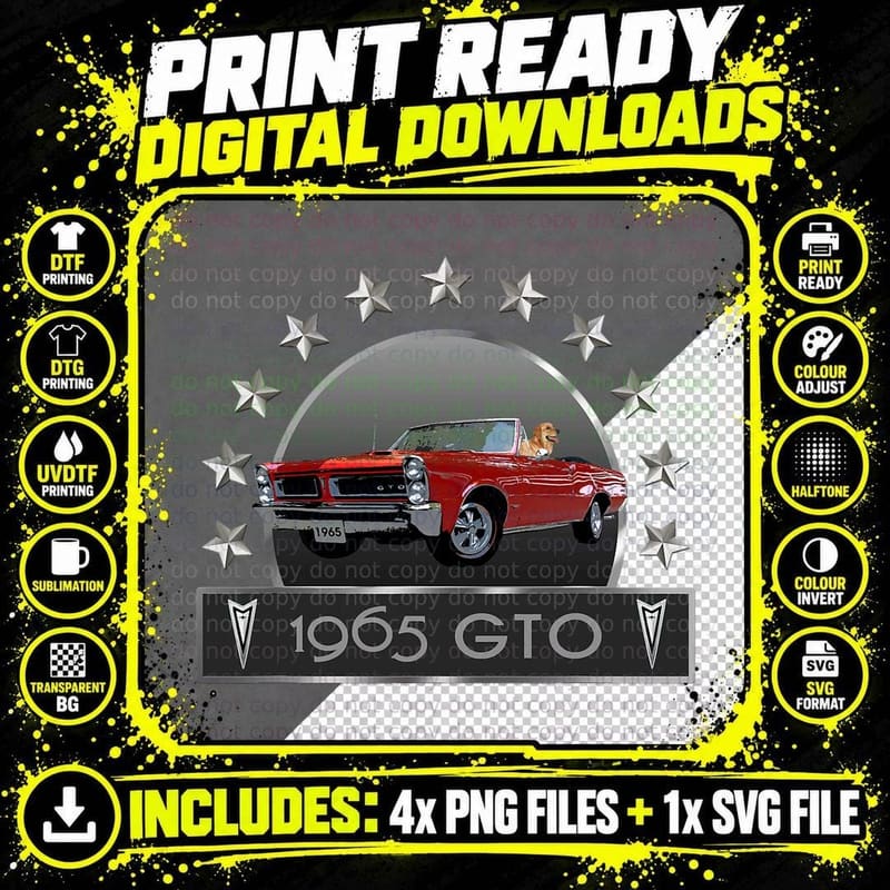 Vintage 1965 GTO Convertible, Classic American Muscle Png SVG Digital Bundle