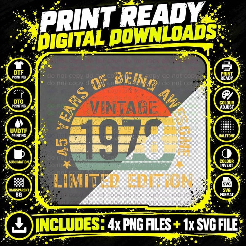 Vintage 1978 Birthday T-Shirt, Limited Edition Png SVG Digital Bundle