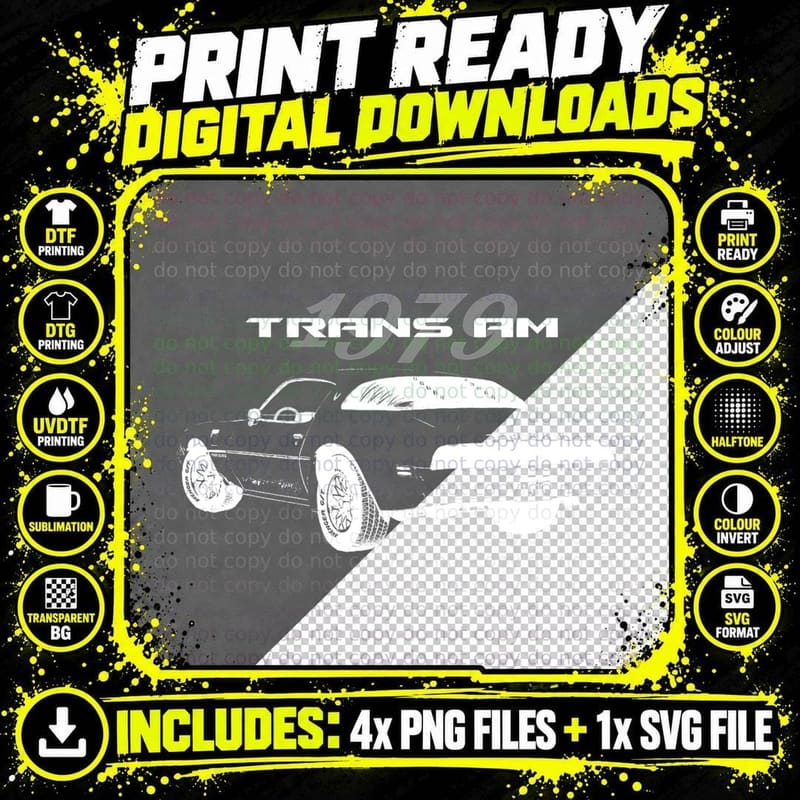 Vintage 1979 TRANS AM American Muscle CARS Png SVG Digital Bundle