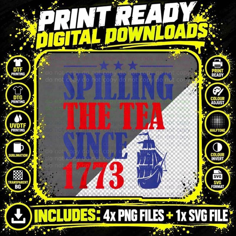 Vintage America Spilling the Tea Since 1773 T-Shirt Png SVG Digital Bundle