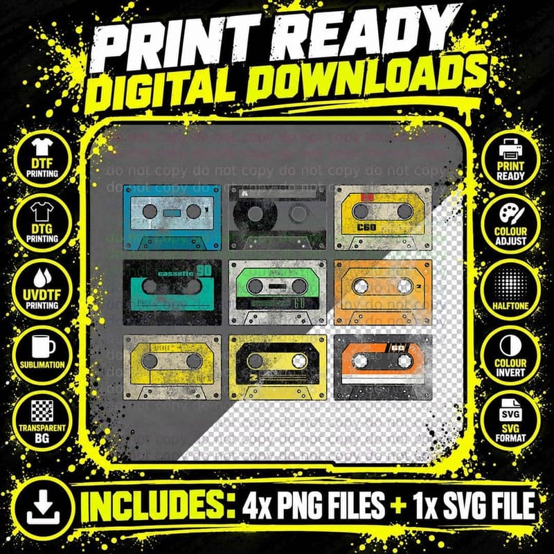 Vintage Audio Cassette Shirt 80s 90s Retro T-Shirt Png SVG Digital Bundle