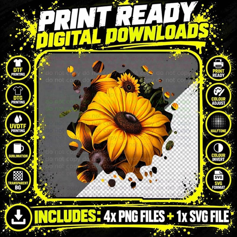 Vintage Black-Eyed Susan Inspired Flower Plant Gardening Png SVG Digital Bundle