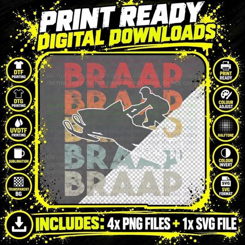 Vintage Braap Snowmobile T-Shirt I Retro Snow Sled Gift Png SVG Digital Bundle