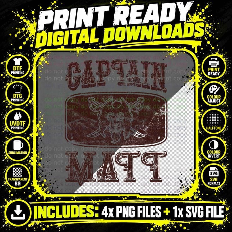 Vintage Captain Matt Personalized Pirate Pontoon Boating Png SVG Digital Bundle