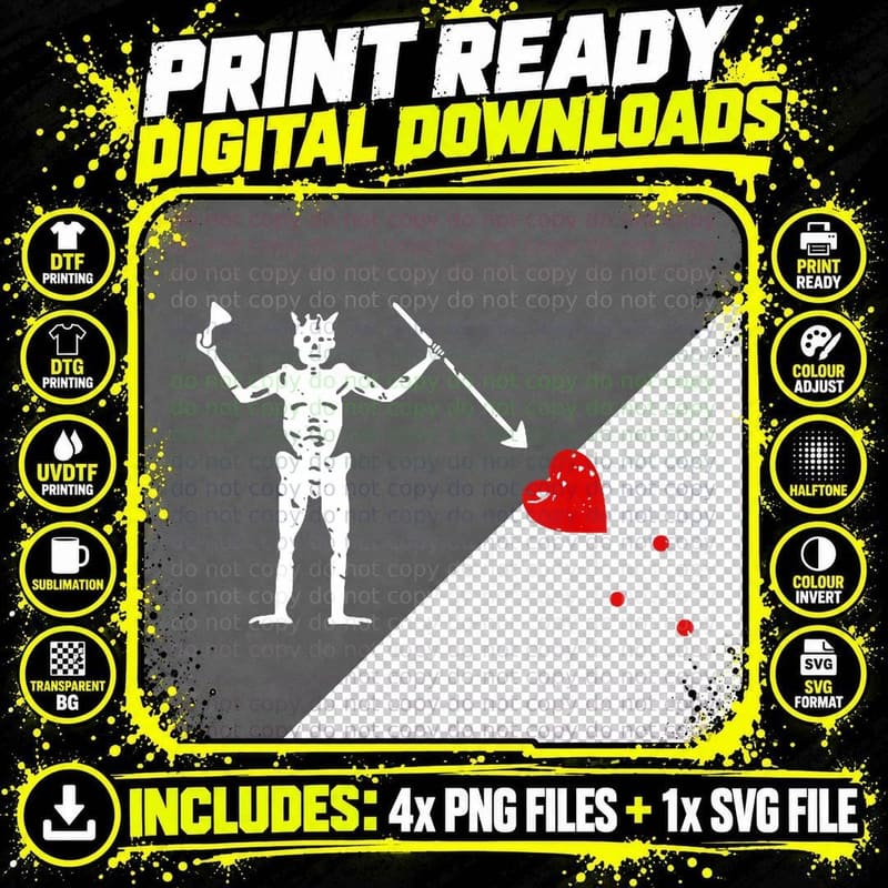 Vintage Edward Blackbeard Teach Jolly Roger Pirate Flag Png SVG Digital Bundle
