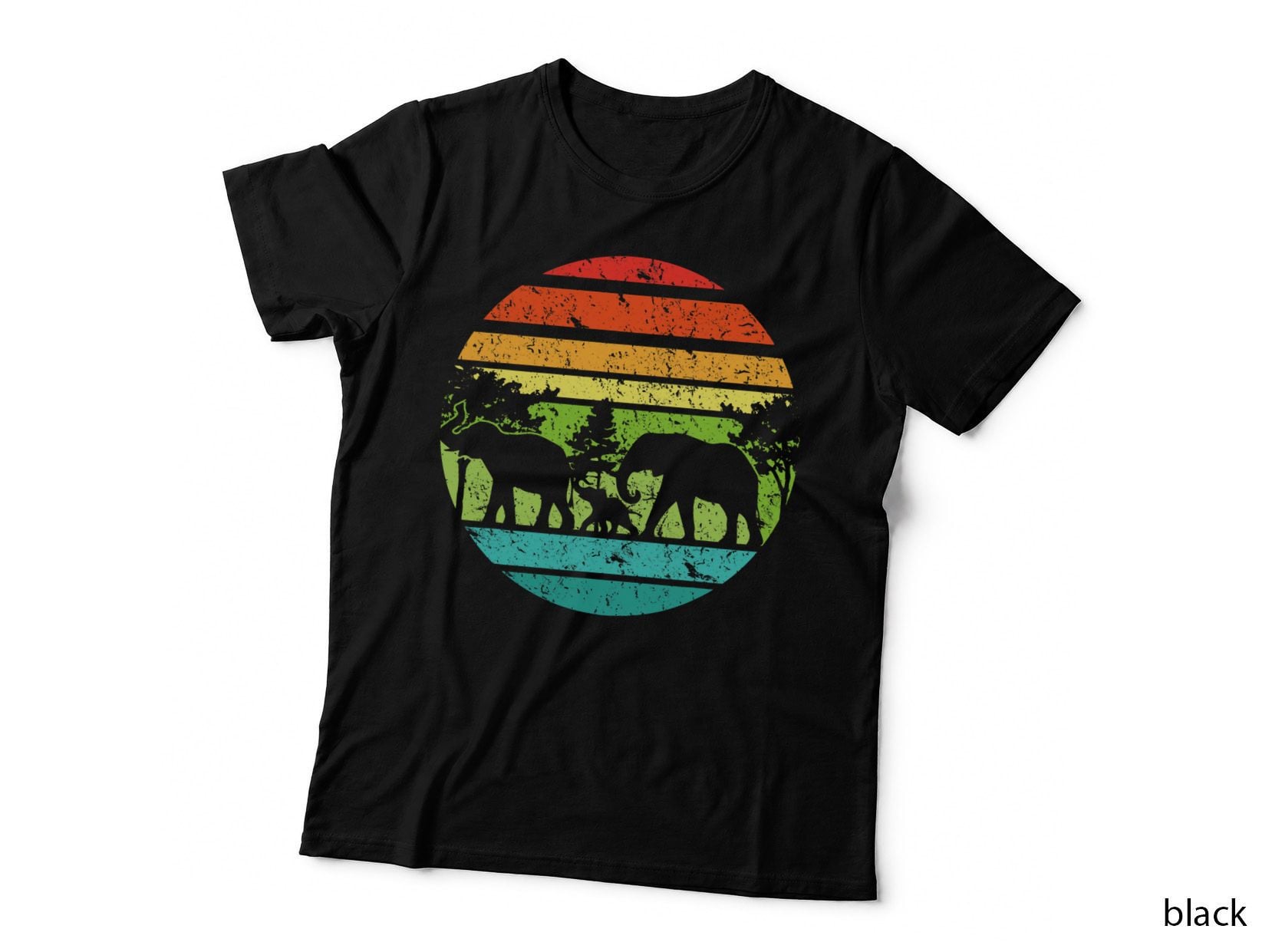 Vintage Elephant Retro Sunset Colors Silhouette Elephant T-Shirt