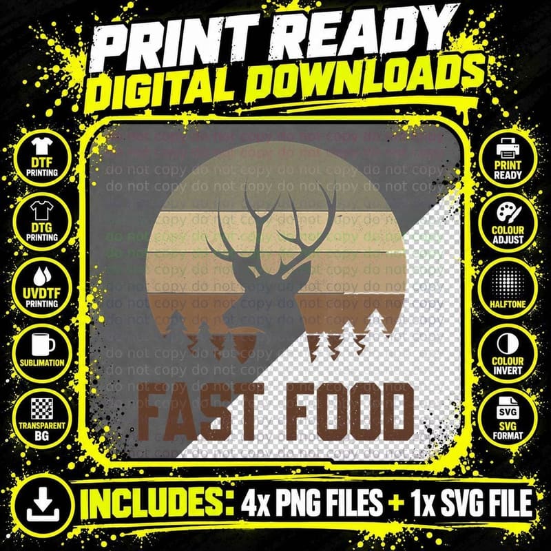 Vintage Fast Food Hunter Shirt Deer Hunting T-Shirt Png SVG Digital Bundle